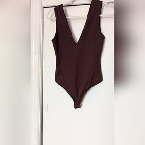 Free People Maroon Deep V Body Suit